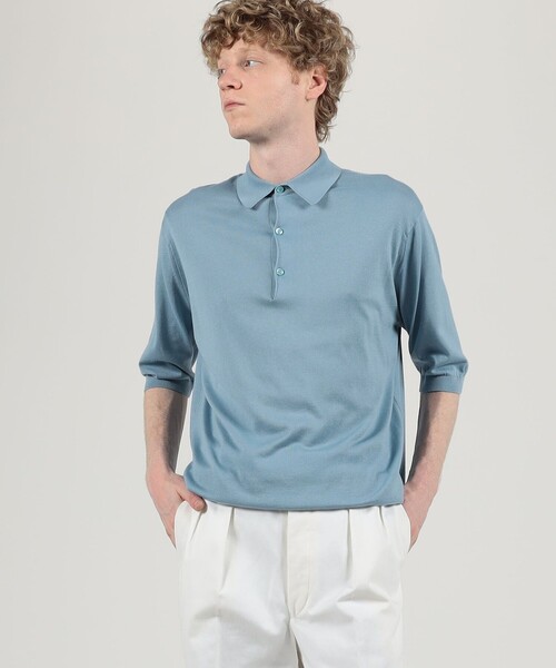 TOMORROWLAND (トゥモローランド)の「【別注】JOHN SMEDLEY コットン ポロカラーニット(ニット/セーター・メンズ・ライトブルー/グレイッシュベージュ/ブラック/ダークグリーン/レッド系その他/ネイビー・L/M/S)」の7枚目の写真