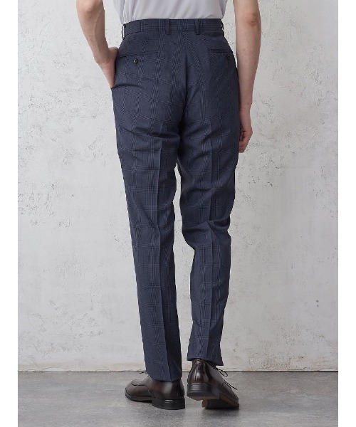 Perfect Suit FActory（パーフェクトスーツファクトリー）の「【洗える】ノータックスラックス　グレンチェック柄　グレー/ネイビー（スラックス・メンズ・ネイビー/チャコールグレー・94/76/88/73/79/82/91/85）」の4枚目の写真