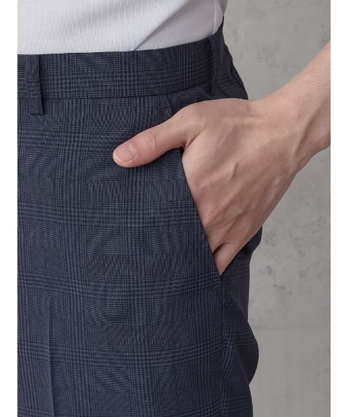 Perfect Suit FActory（パーフェクトスーツファクトリー）の「【洗える】ノータックスラックス　グレンチェック柄　グレー/ネイビー（スラックス・メンズ・ネイビー/チャコールグレー・94/76/88/73/79/82/91/85）」の7枚目の写真