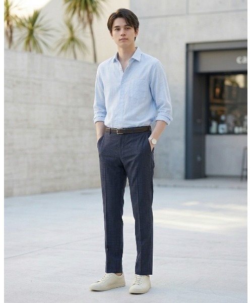 Perfect Suit FActory（パーフェクトスーツファクトリー）の「【洗える】ノータックスラックス　グレンチェック柄　グレー/ネイビー（スラックス・メンズ・ネイビー/チャコールグレー・94/76/88/73/79/82/91/85）」の13枚目の写真