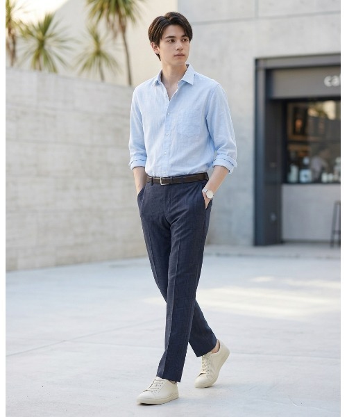 Perfect Suit FActory（パーフェクトスーツファクトリー）の「【洗える】ノータックスラックス　グレンチェック柄　グレー/ネイビー（スラックス・メンズ・ネイビー/チャコールグレー・94/76/88/73/79/82/91/85）」の12枚目の写真