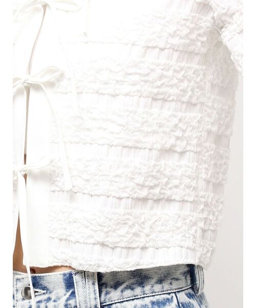 CALNAMUR（カルナムール）の「シャツカラーギャザーリボンカットソー（シャツ/ブラウス・レディース・ブラック/ホワイト・FREE）」の10枚目の写真