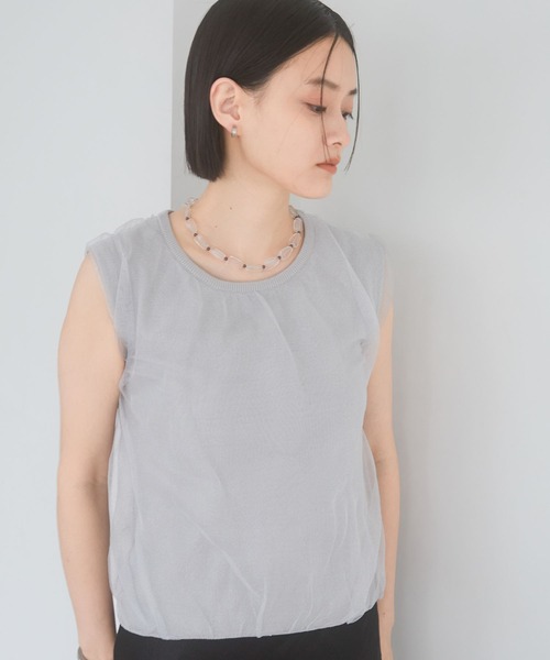 A part by（アパートバイ）の「ニットチュールレイヤードノースリーブ（ニット/セーター・レディース・グレー系その他/ブラック/アイボリー・FREE）」の3枚目の写真