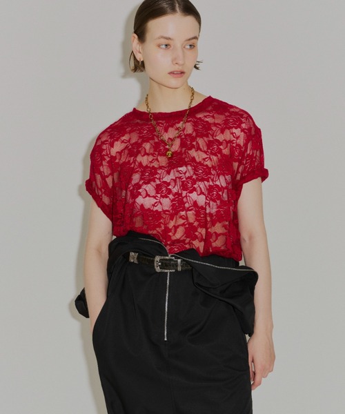 yae(ヤエ)の「Lace T-shirts / レースTシャツ(Tシャツ/カットソー・レディース・ライトブルー/レッド/ブラック/ピンク・FREE)」の14枚目の写真