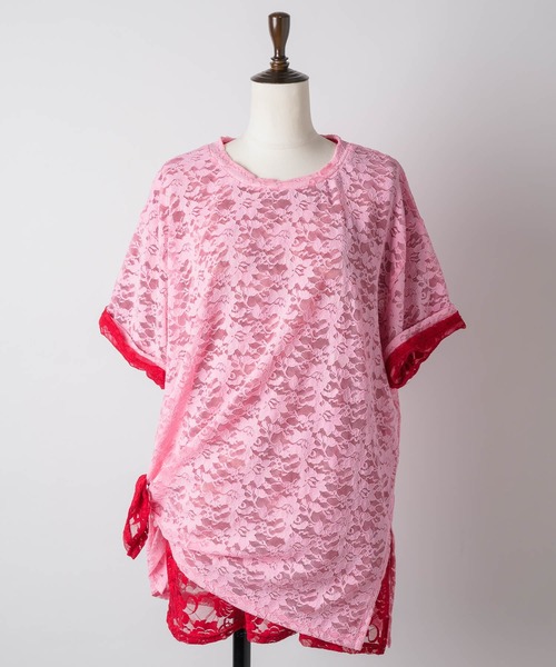 yae(ヤエ)の「Lace T-shirts / レースTシャツ(Tシャツ/カットソー・レディース・ライトブルー/レッド/ブラック/ピンク・FREE)」の6枚目の写真
