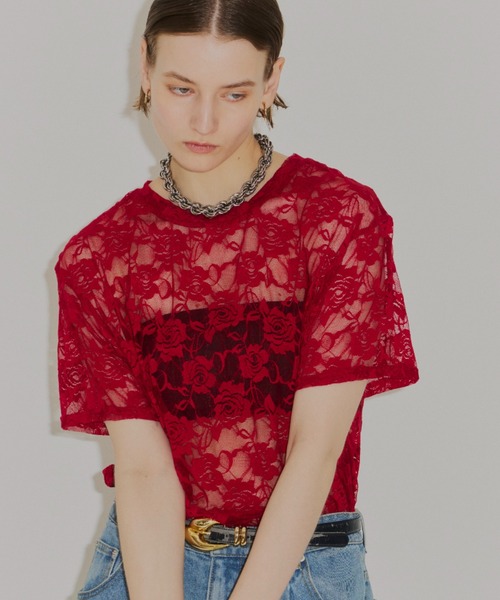 yae(ヤエ)の「Lace T-shirts / レースTシャツ(Tシャツ/カットソー・レディース・ライトブルー/レッド/ブラック/ピンク・FREE)」の17枚目の写真