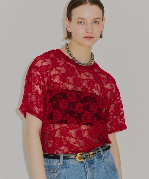 yae(ヤエ)の「Lace T-shirts / レースTシャツ(Tシャツ/カットソー・レディース・ライトブルー/レッド/ブラック/ピンク・FREE)」の18枚目の写真