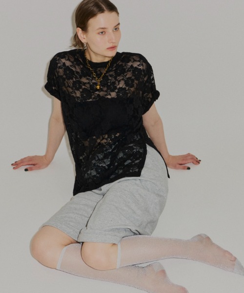 yae(ヤエ)の「Lace T-shirts / レースTシャツ(Tシャツ/カットソー・レディース・ライトブルー/レッド/ブラック/ピンク/ホワイト・FREE)」の12枚目の写真