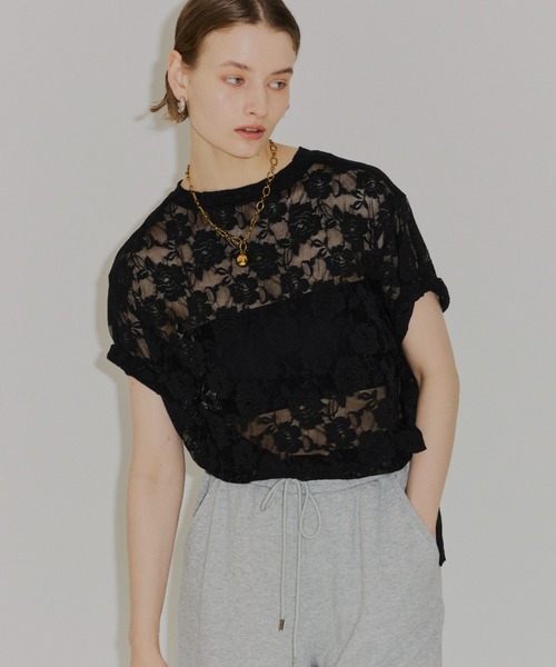 yae(ヤエ)の「Lace T-shirts / レースTシャツ(Tシャツ/カットソー・レディース・ライトブルー/レッド/ブラック/ピンク/ホワイト・FREE)」の17枚目の写真