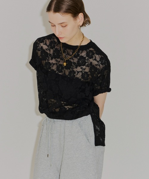 yae(ヤエ)の「Lace T-shirts / レースTシャツ(Tシャツ/カットソー・レディース・ライトブルー/レッド/ブラック/ピンク/ホワイト・FREE)」の18枚目の写真