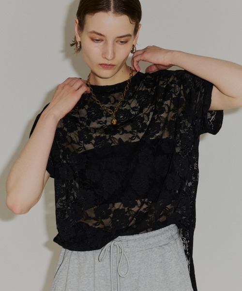 yae(ヤエ)の「Lace T-shirts / レースTシャツ(Tシャツ/カットソー・レディース・ライトブルー/レッド/ブラック/ピンク/ホワイト・FREE)」の19枚目の写真