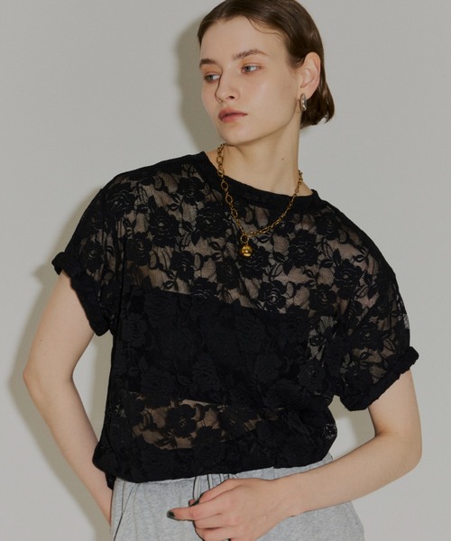 yae(ヤエ)の「Lace T-shirts / レースTシャツ(Tシャツ/カットソー・レディース・ライトブルー/レッド/ブラック/ピンク/ホワイト・FREE)」の16枚目の写真