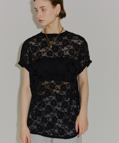 yae(ヤエ)の「Lace T-shirts / レースTシャツ(Tシャツ/カットソー・レディース・ライトブルー/レッド/ブラック/ピンク/ホワイト・FREE)」の11枚目の写真