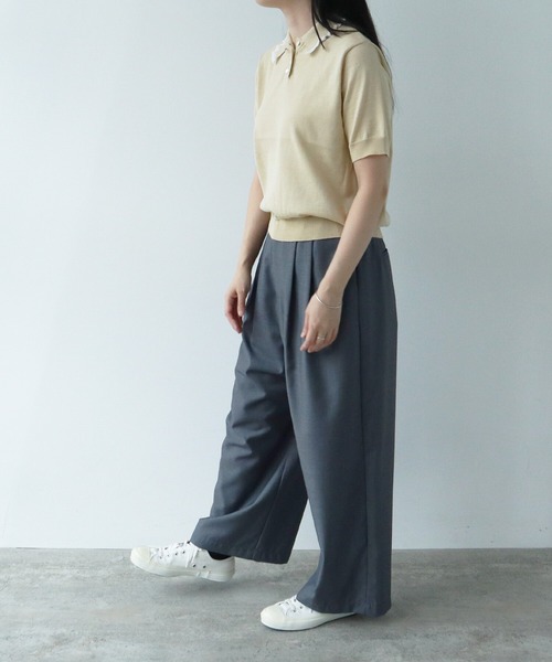 AMBIDEX（アンビデックス）の「フリル襟 コンパクトポロニット（ポロシャツ・レディース・ダークブラウン/キナリ/サックスブルー/ピンク・FREE）」の7枚目の写真