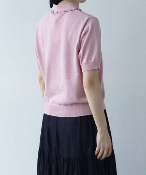 AMBIDEX（アンビデックス）の「フリル襟 コンパクトポロニット（ポロシャツ・レディース・ダークブラウン/キナリ/サックスブルー/ピンク・FREE）」の12枚目の写真