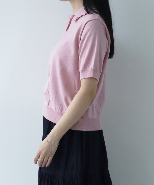 AMBIDEX（アンビデックス）の「フリル襟 コンパクトポロニット（ポロシャツ・レディース・ダークブラウン/キナリ/サックスブルー/ピンク・FREE）」の13枚目の写真