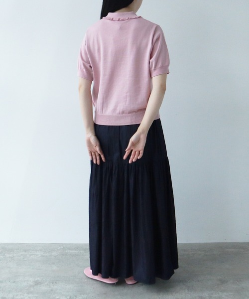 AMBIDEX（アンビデックス）の「フリル襟 コンパクトポロニット（ポロシャツ・レディース・ダークブラウン/キナリ/サックスブルー/ピンク・FREE）」の15枚目の写真