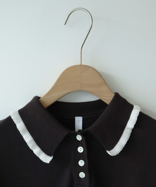 AMBIDEX（アンビデックス）の「フリル襟 コンパクトポロニット（ポロシャツ・レディース・ダークブラウン/キナリ/サックスブルー/ピンク・FREE）」の16枚目の写真