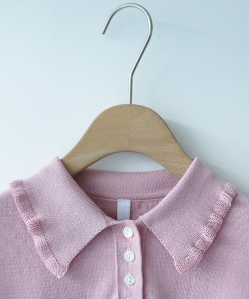 AMBIDEX（アンビデックス）の「フリル襟 コンパクトポロニット（ポロシャツ・レディース・ダークブラウン/キナリ/サックスブルー/ピンク・FREE）」の10枚目の写真