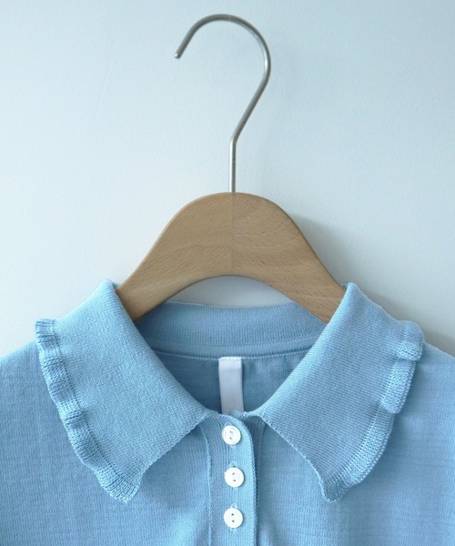 AMBIDEX（アンビデックス）の「フリル襟 コンパクトポロニット（ポロシャツ・レディース・ダークブラウン/キナリ/サックスブルー/ピンク・FREE）」の22枚目の写真