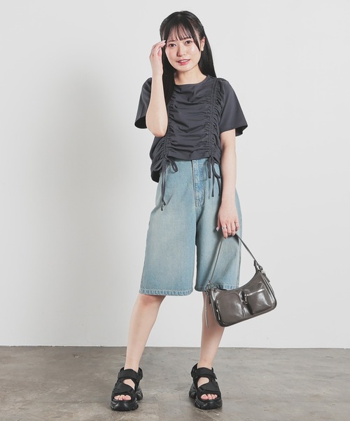 Honeys(ハニーズ)の「前ドロストトップス(Tシャツ/カットソー・レディース・ブラウン/ホワイト/ボルドー/スミクロ・L/M/S)」の7枚目の写真