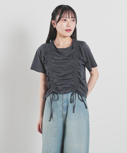 Honeys(ハニーズ)の「前ドロストトップス(Tシャツ/カットソー・レディース・ブラウン/ホワイト/ボルドー/スミクロ・L/M/S)」の8枚目の写真