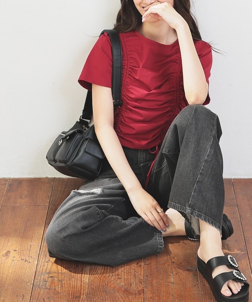 Honeys(ハニーズ)の「前ドロストトップス(Tシャツ/カットソー・レディース・ブラウン/ホワイト/ボルドー/スミクロ・L/M/S)」の10枚目の写真