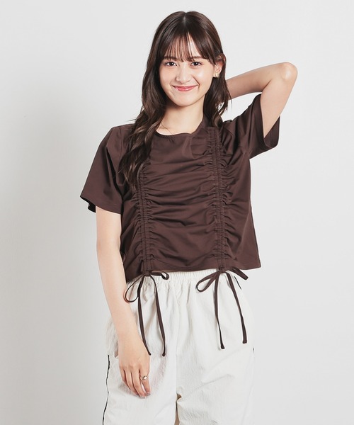 Honeys(ハニーズ)の「前ドロストトップス(Tシャツ/カットソー・レディース・ブラウン/ホワイト/ボルドー/スミクロ・L/M/S)」の12枚目の写真