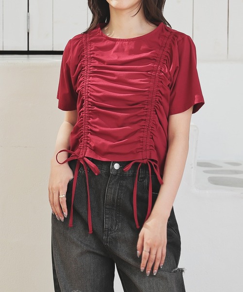Honeys(ハニーズ)の「前ドロストトップス(Tシャツ/カットソー・レディース・ブラウン/ホワイト/ボルドー/スミクロ・L/M/S)」の21枚目の写真