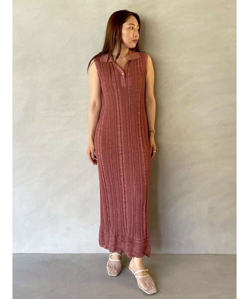 LAGUNAMOON（ラグナムーン）の「シャツカラーメランジニットワンピース（ワンピース・レディース・ピンク/イエロー/ブラック・SMALL/MEDIUM）」の4枚目の写真