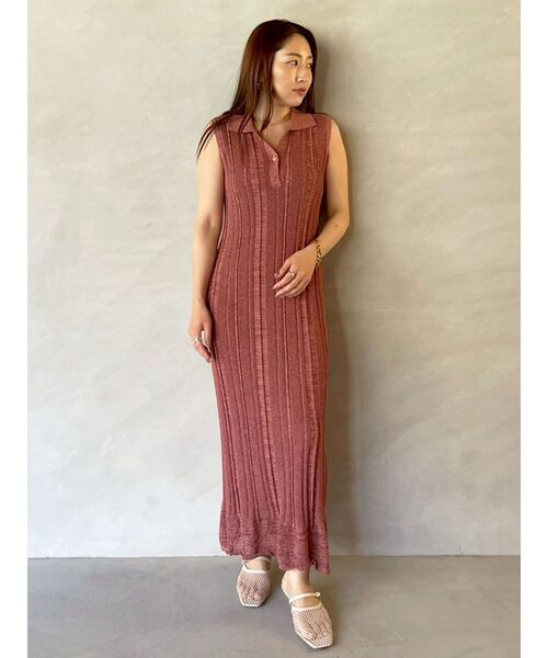 LAGUNAMOON（ラグナムーン）の「シャツカラーメランジニットワンピース（ワンピース・レディース・ピンク/イエロー/ブラック・SMALL/MEDIUM）」の5枚目の写真