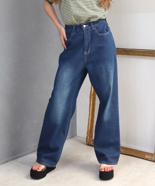 CECIL McBEE（セシルマクビー）の「10ozデニムワイドパンツ（デニムパンツ・レディース・ネイビー/ライトブルー/ブラック・LARGE/MEDIUM）」の5枚目の写真