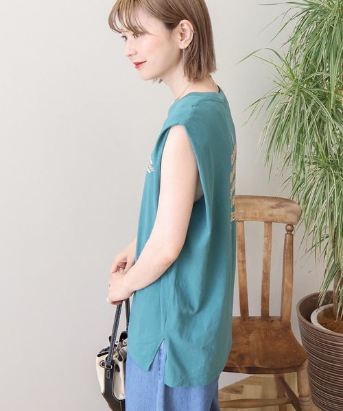 AMERICAN HOLIC(アメリカンホリック)の「ロゴ刺繍ノースリーブプルオーバー(Tシャツ/カットソー・レディース・グリーン/オレンジ/ブラック/チャコールグレー/オフホワイト・M/L)」の19枚目の写真