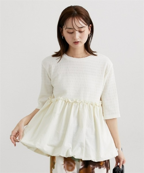 nissen(ニッセン)の「異素材切替ジャガードトップス(Tシャツ/カットソー・レディース・ブラック/ダークブラウン/オフホワイト・M/L)」の4枚目の写真