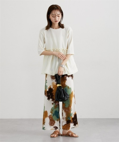 nissen(ニッセン)の「異素材切替ジャガードトップス(Tシャツ/カットソー・レディース・ブラック/ダークブラウン/オフホワイト・M/L)」の5枚目の写真