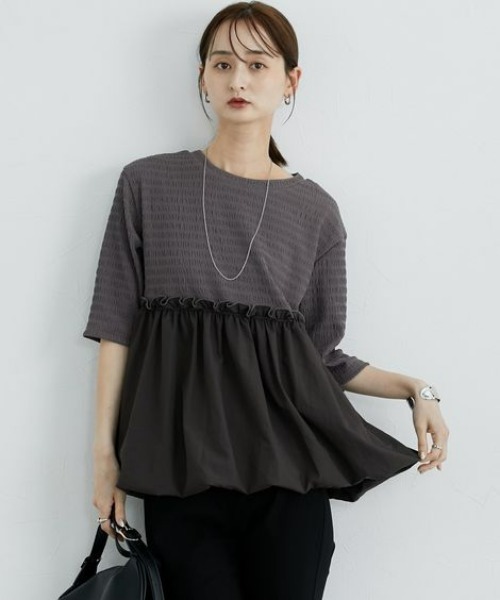 nissen(ニッセン)の「異素材切替ジャガードトップス(Tシャツ/カットソー・レディース・ブラック/ダークブラウン/オフホワイト・M/L)」の10枚目の写真