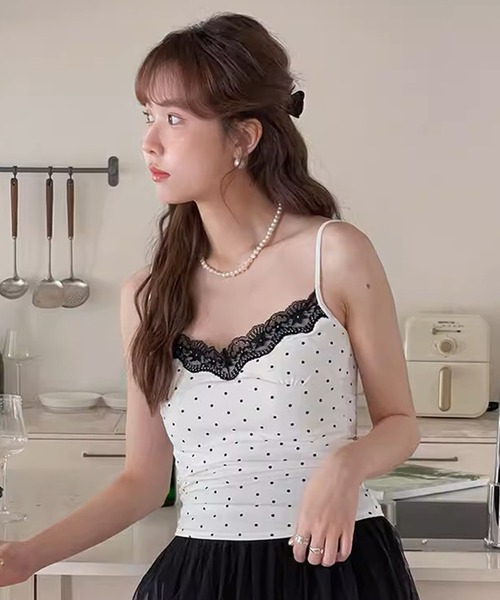 .KOM(ドットコム)の「A'GEM/9 × .kom 『.KOM/ドットケーオーエム』 レースドットキャミソール(キャミソール・レディース・ホワイト/グレー/ブラック・FREE)」の5枚目の写真