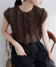 natural couture | 透かし柄×チュールノースリニット(ニット/セーター)