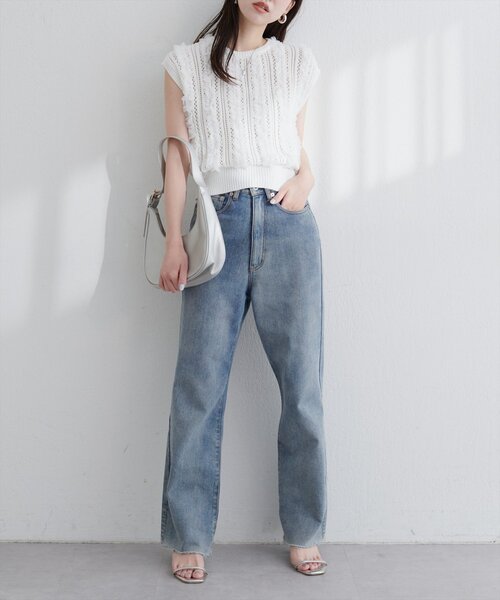 natural couture(ナチュラルクチュール)の「透かし柄×チュールノースリニット(ニット/セーター・レディース・ブラウン/ブラック/オフホワイト・FREE)」の7枚目の写真