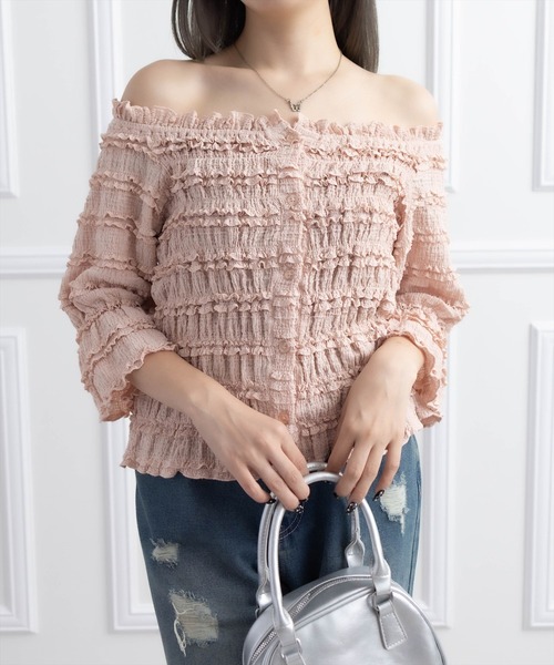 clear（クリア）の「２wayフリルティアード七分袖トップス[オフィスカジュアル フェミニン]≪AW新作≫（Tシャツ/カットソー・レディース・ブラック/アイボリー/ピンク・F）」の3枚目の写真