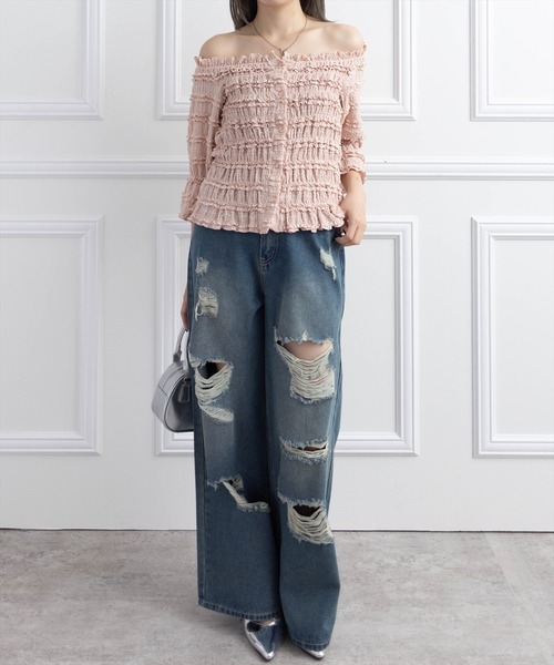 clear（クリア）の「２wayフリルティアード七分袖トップス[オフィスカジュアル フェミニン]≪AW新作≫（Tシャツ/カットソー・レディース・ブラック/アイボリー/ピンク・F）」の4枚目の写真