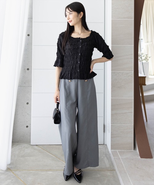 clear（クリア）の「２wayフリルティアード七分袖トップス[オフィスカジュアル フェミニン]≪AW新作≫（Tシャツ/カットソー・レディース・ブラック/アイボリー/ピンク・F）」の17枚目の写真