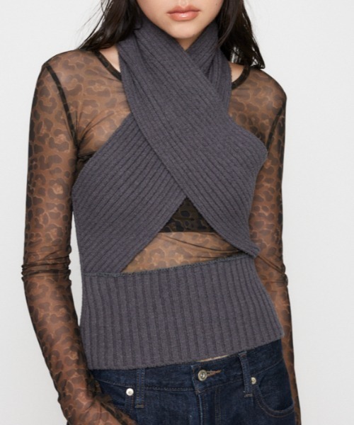 LAGUA GEM(ラグアジェム)の「CROSS RIB KNIT トップス(ニット/セーター・レディース・ブラック/グレー・FREE)」の2枚目の写真