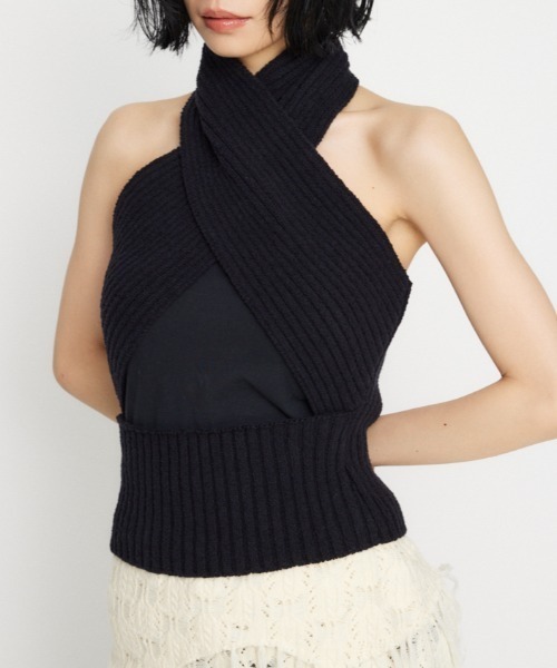 LAGUA GEM(ラグアジェム)の「CROSS RIB KNIT トップス(ニット/セーター・レディース・ブラック/グレー・FREE)」の1枚目の写真
