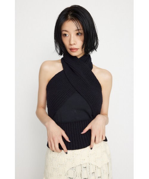 LAGUA GEM(ラグアジェム)の「CROSS RIB KNIT トップス(ニット/セーター・レディース・ブラック/グレー・FREE)」の3枚目の写真