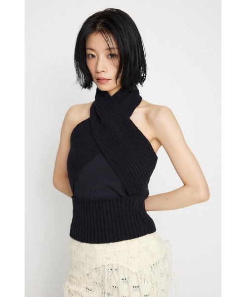 LAGUA GEM(ラグアジェム)の「CROSS RIB KNIT トップス(ニット/セーター・レディース・ブラック/グレー・FREE)」の4枚目の写真