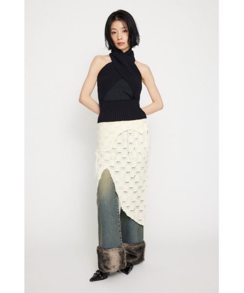 LAGUA GEM(ラグアジェム)の「CROSS RIB KNIT トップス(ニット/セーター・レディース・ブラック/グレー・FREE)」の5枚目の写真