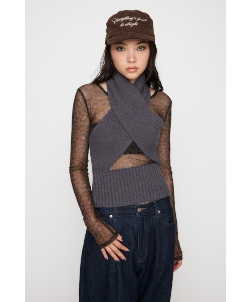 LAGUA GEM(ラグアジェム)の「CROSS RIB KNIT トップス(ニット/セーター・レディース・ブラック/グレー・FREE)」の9枚目の写真