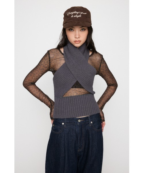 LAGUA GEM(ラグアジェム)の「CROSS RIB KNIT トップス(ニット/セーター・レディース・ブラック/グレー・FREE)」の10枚目の写真