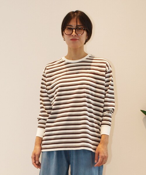WOMEN】ポケットボーダーロングスリーブ Tシャツ（Tシャツ/カットソー
